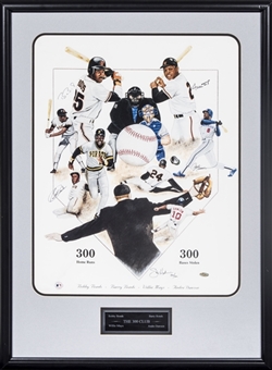 300 Home Runs-300 Stolen Bases Club Multi Signed Litho With 4 Signatures: Bonds, Bonds, Mays & Dawson In 25x34 Framed Display (Steiner)